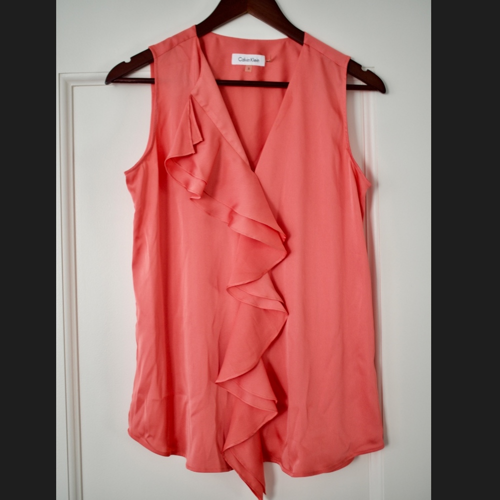 Calvin Klein Coral Ruffled Top